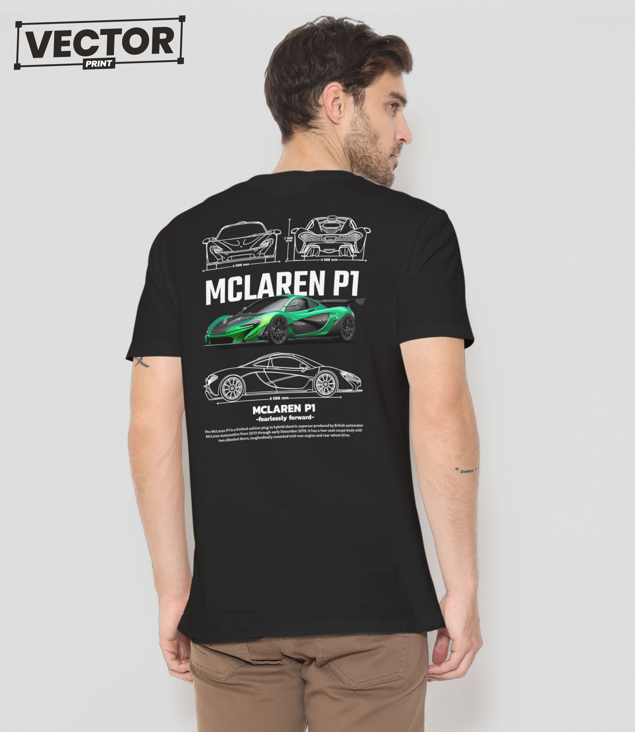 Чоловіча чорна футболка з принтом MCLAREN P1 018