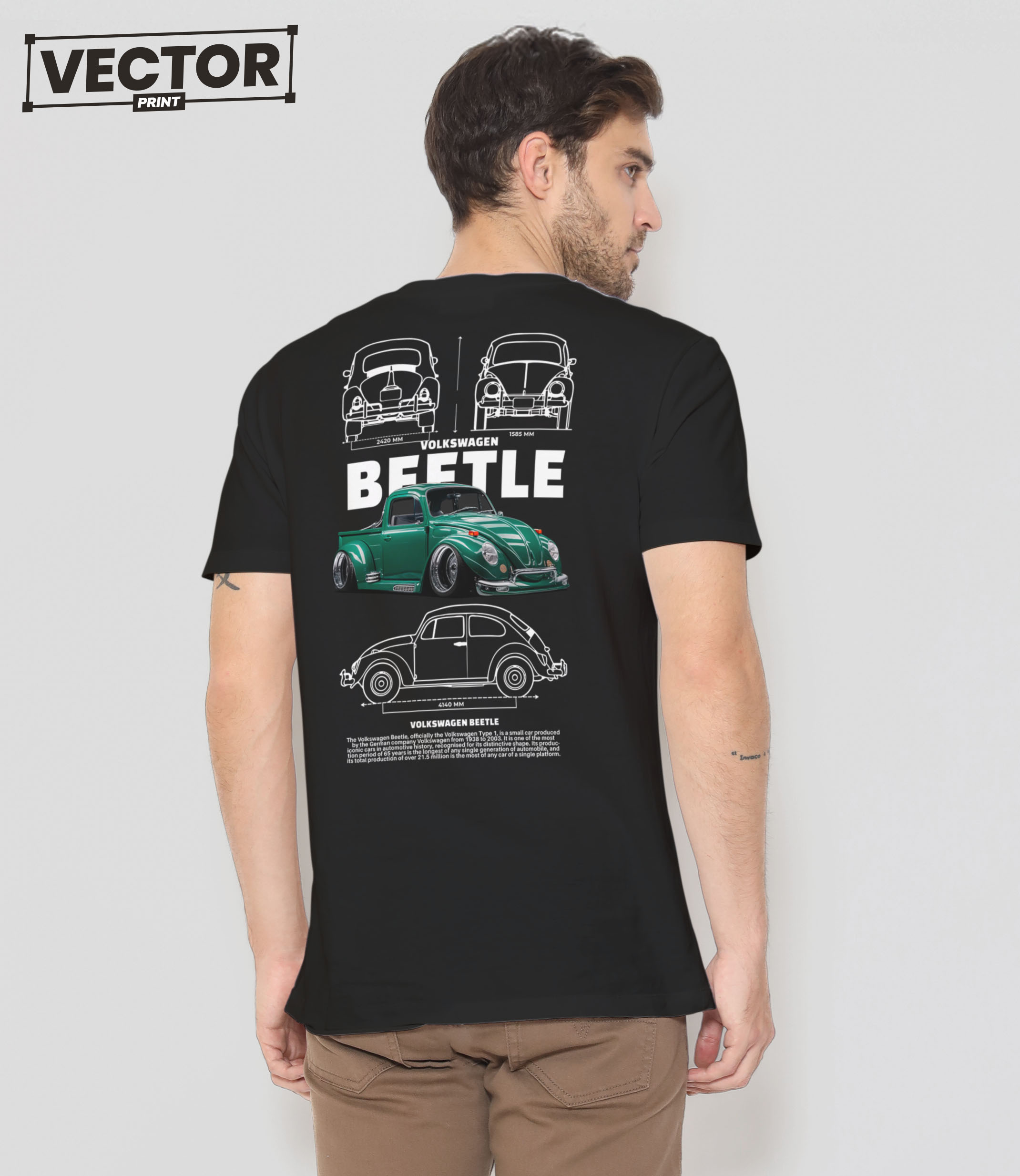 Чоловіча чорна футболка з принтом VOLKSWAGEN BEETLE_16