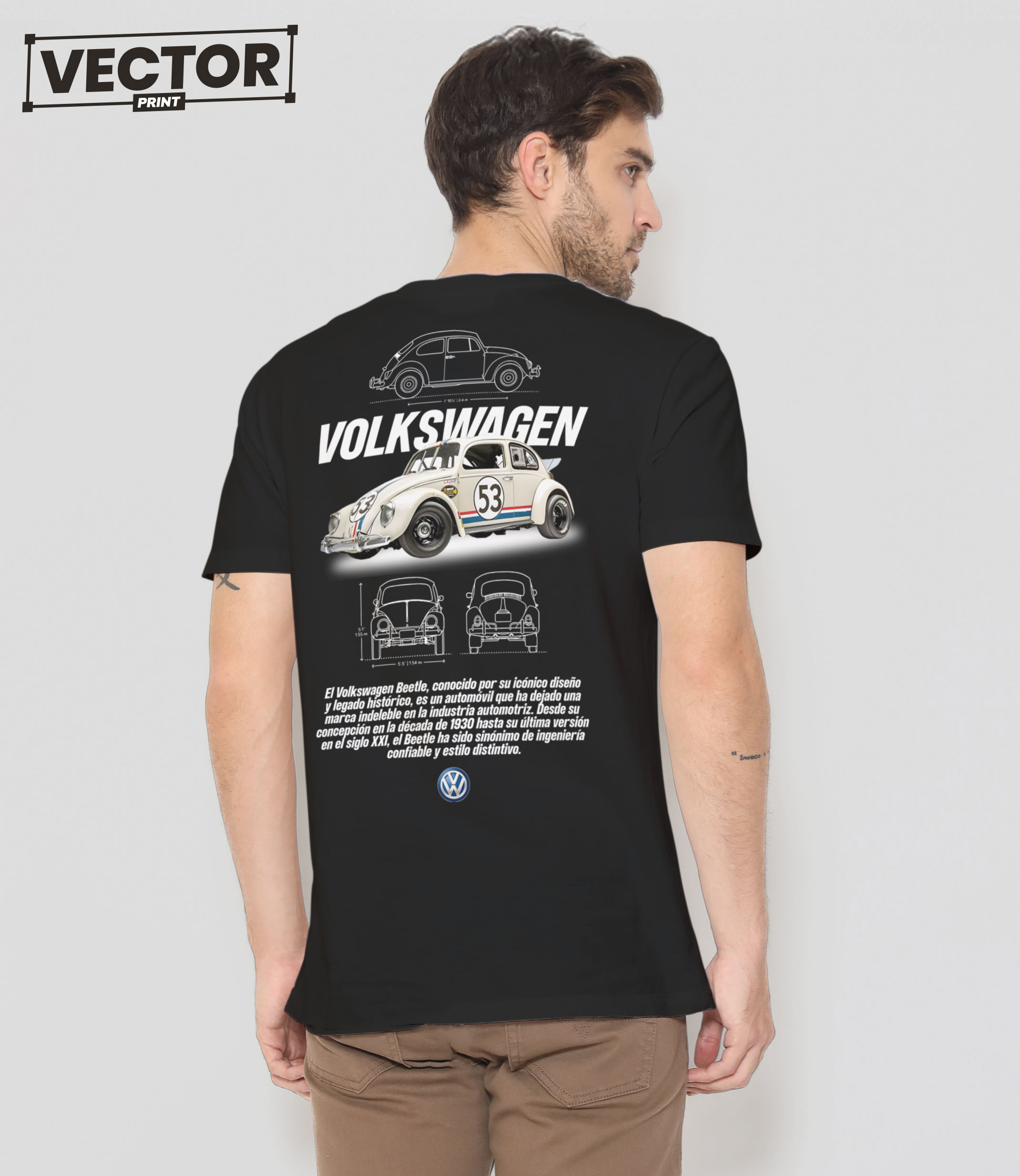 Чоловіча чорна футболка з принтом VOLKSWAGEN BEETLE_4