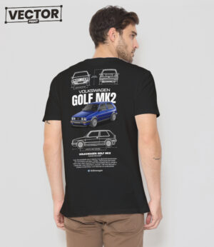 Чоловіча чорна футболка з принтом VOLKSWAGEN GOLF MK II_18