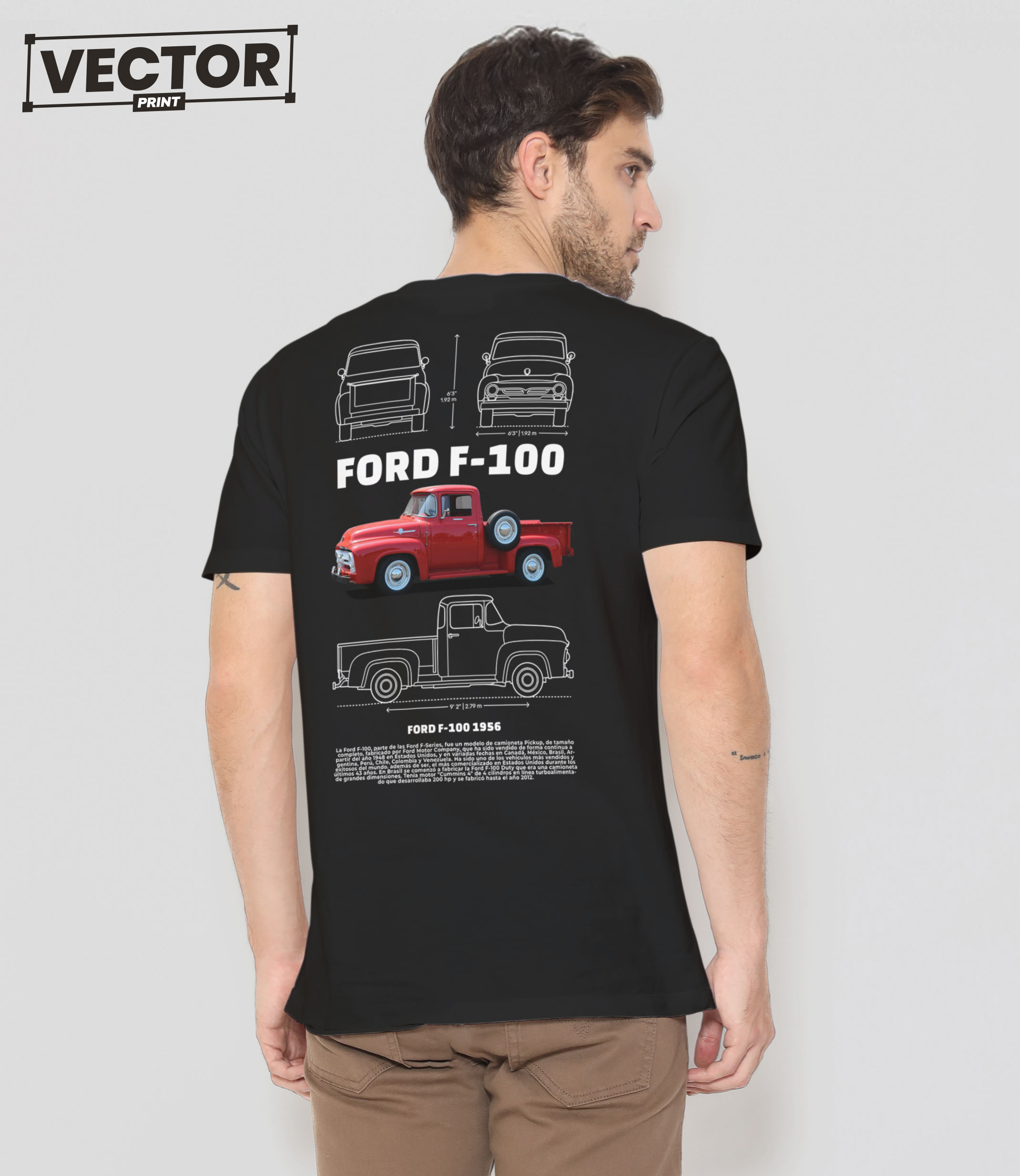 Чоловіча чорна футболка з принтом FORD F-100 1956_28