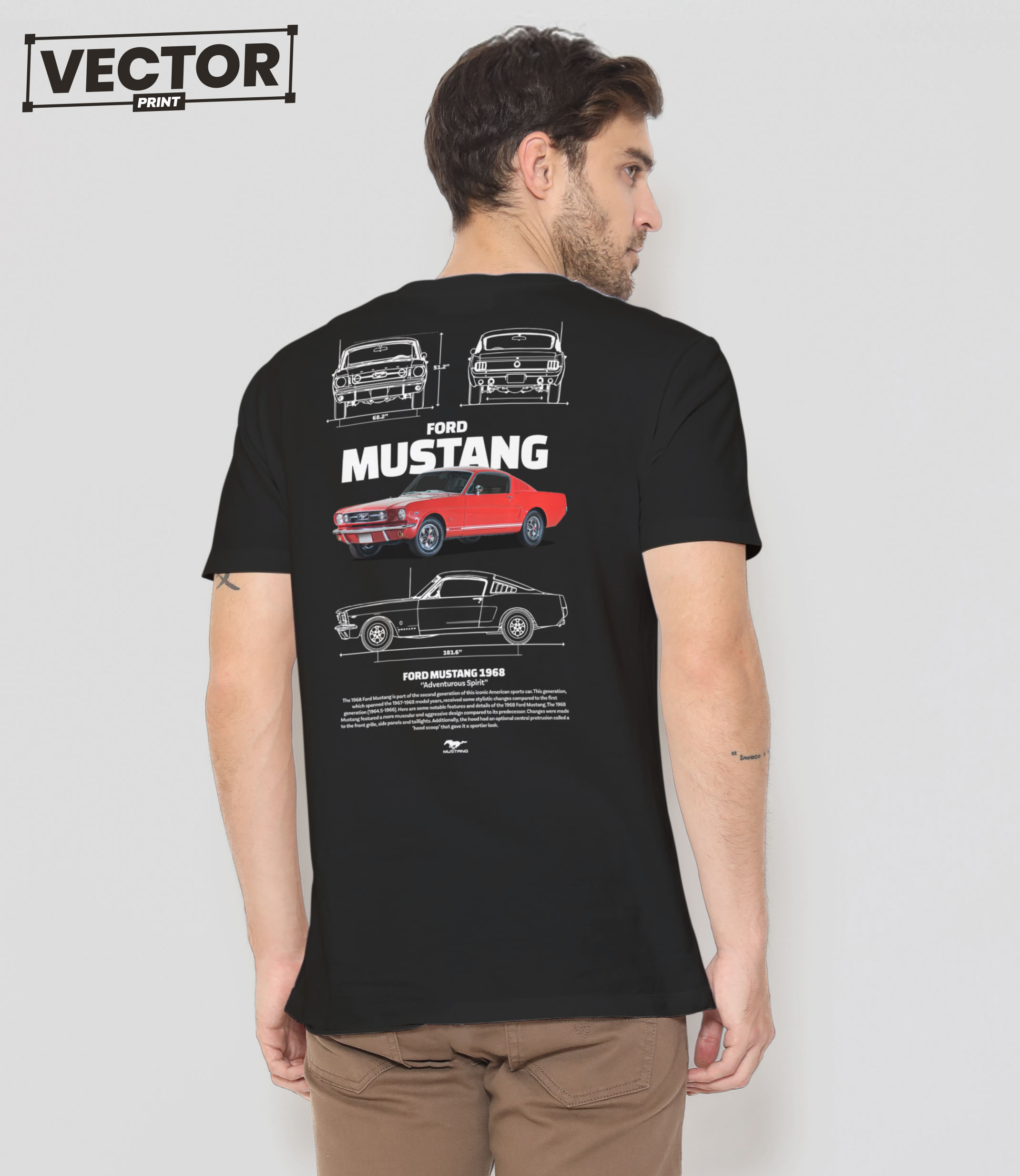 Чоловіча чорна футболка з принтом FORD MUSTANG 1966_32