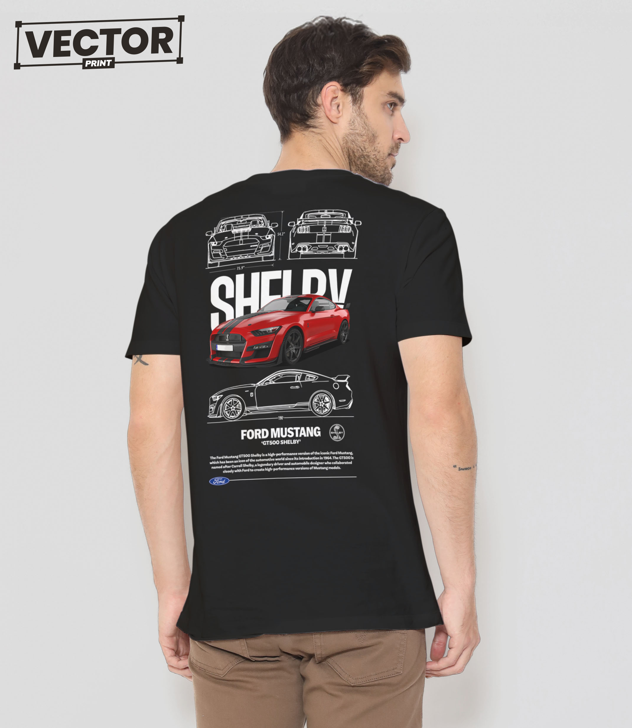 Чоловіча чорна футболка з принтом FORD MUSTANG GT500 SHELBY_37