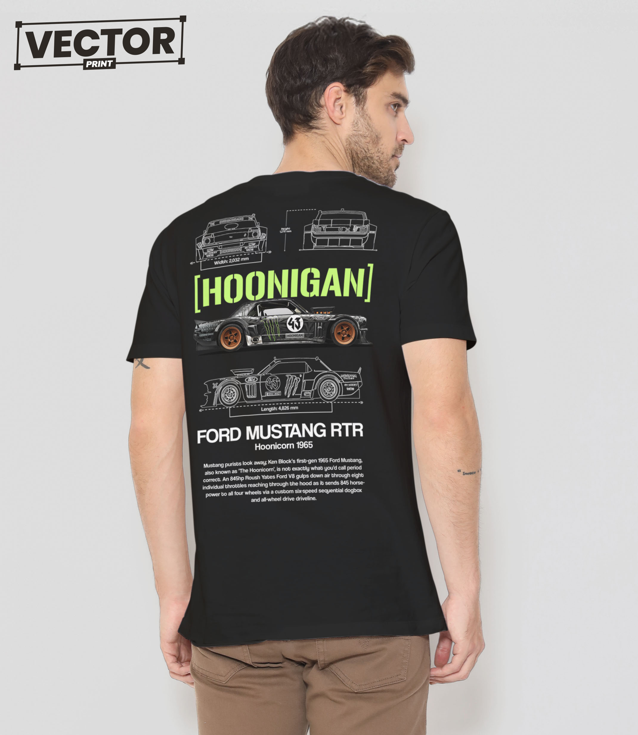 Чоловіча чорна футболка з принтом FORD MUSTANG RTR Hoonicorn 1965_44