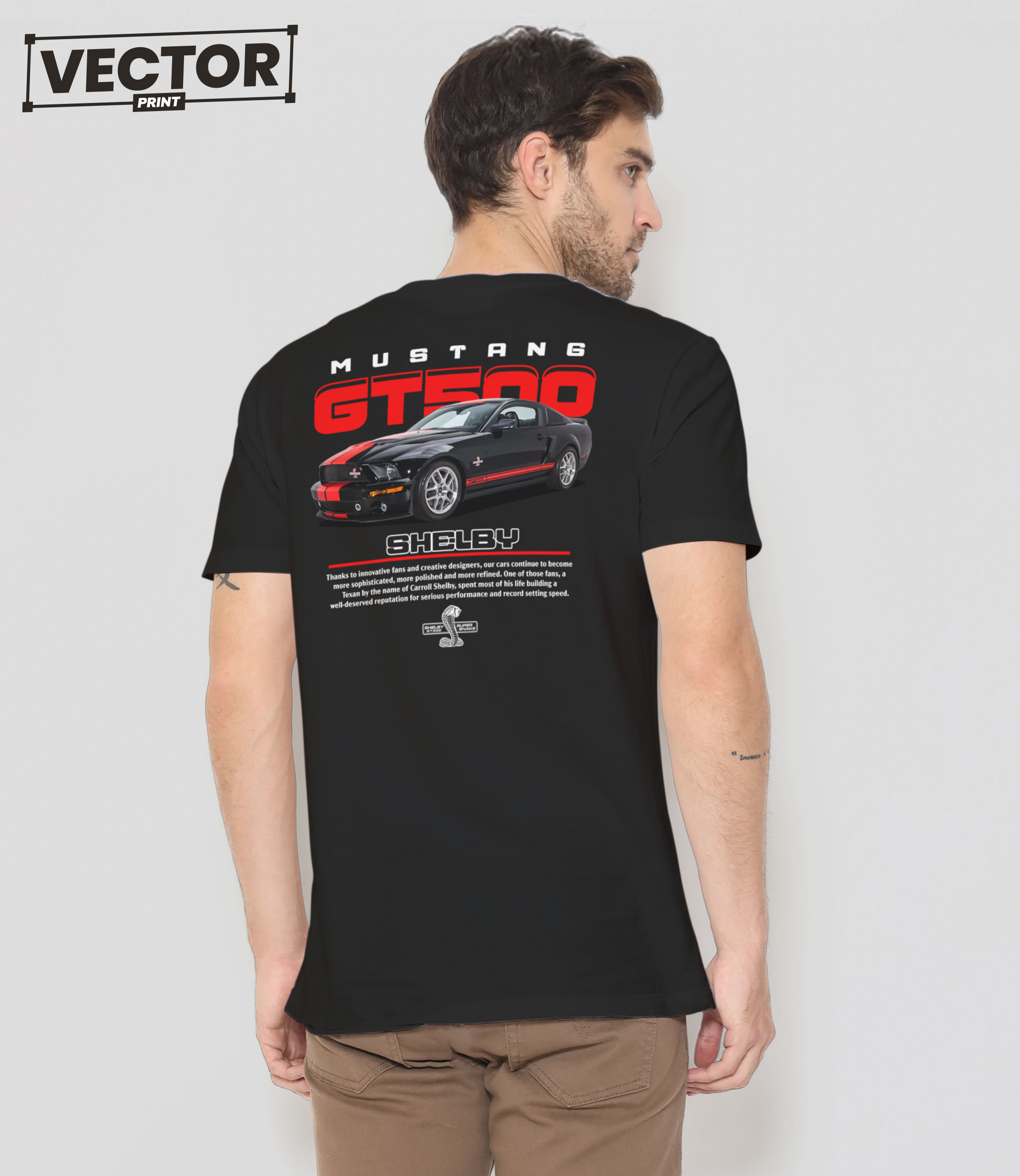 Чоловіча чорна футболка з принтом FORD MUSTANG SHELBY_46