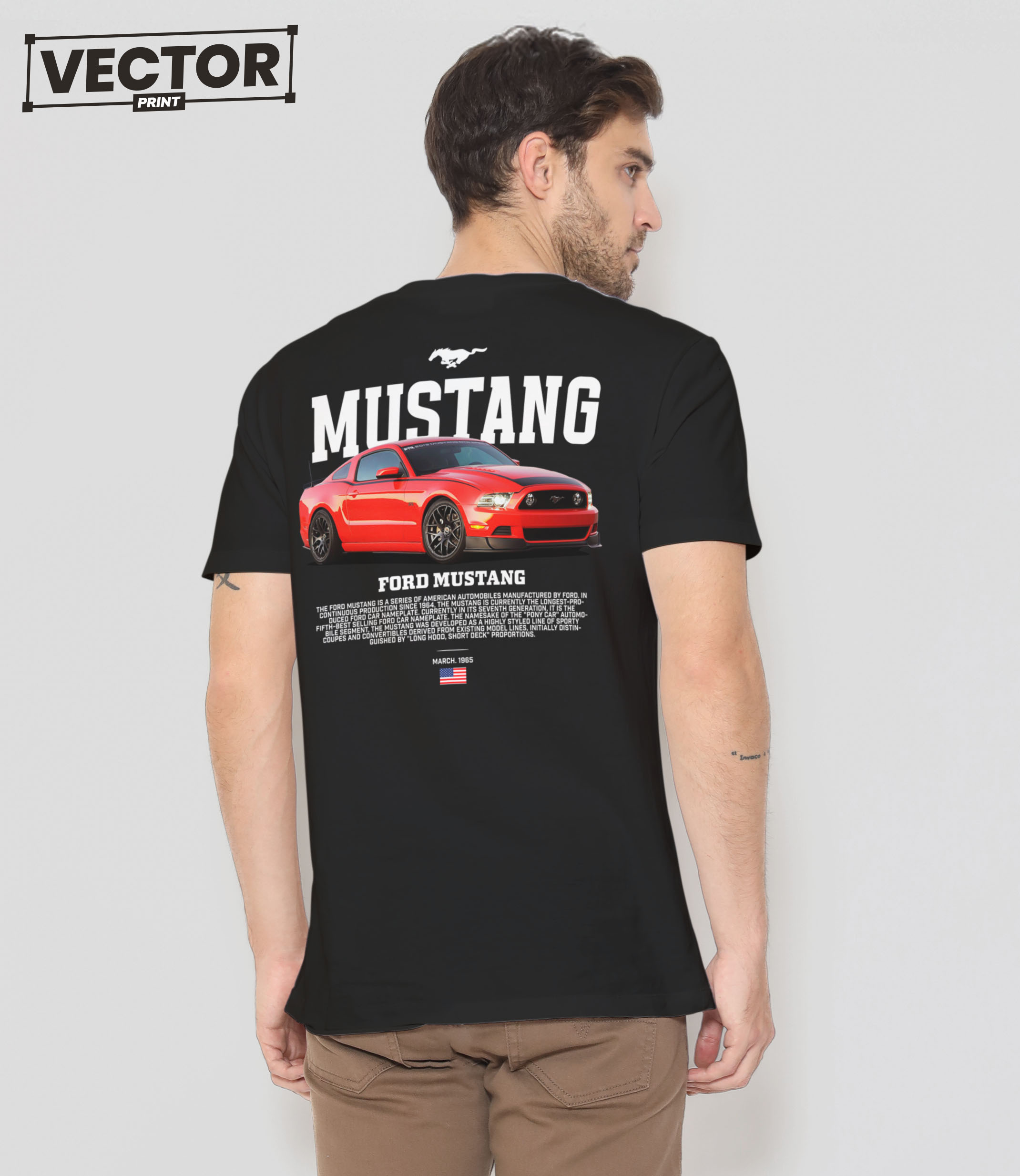 Чоловіча чорна футболка з принтом FORD MUSTANG_38