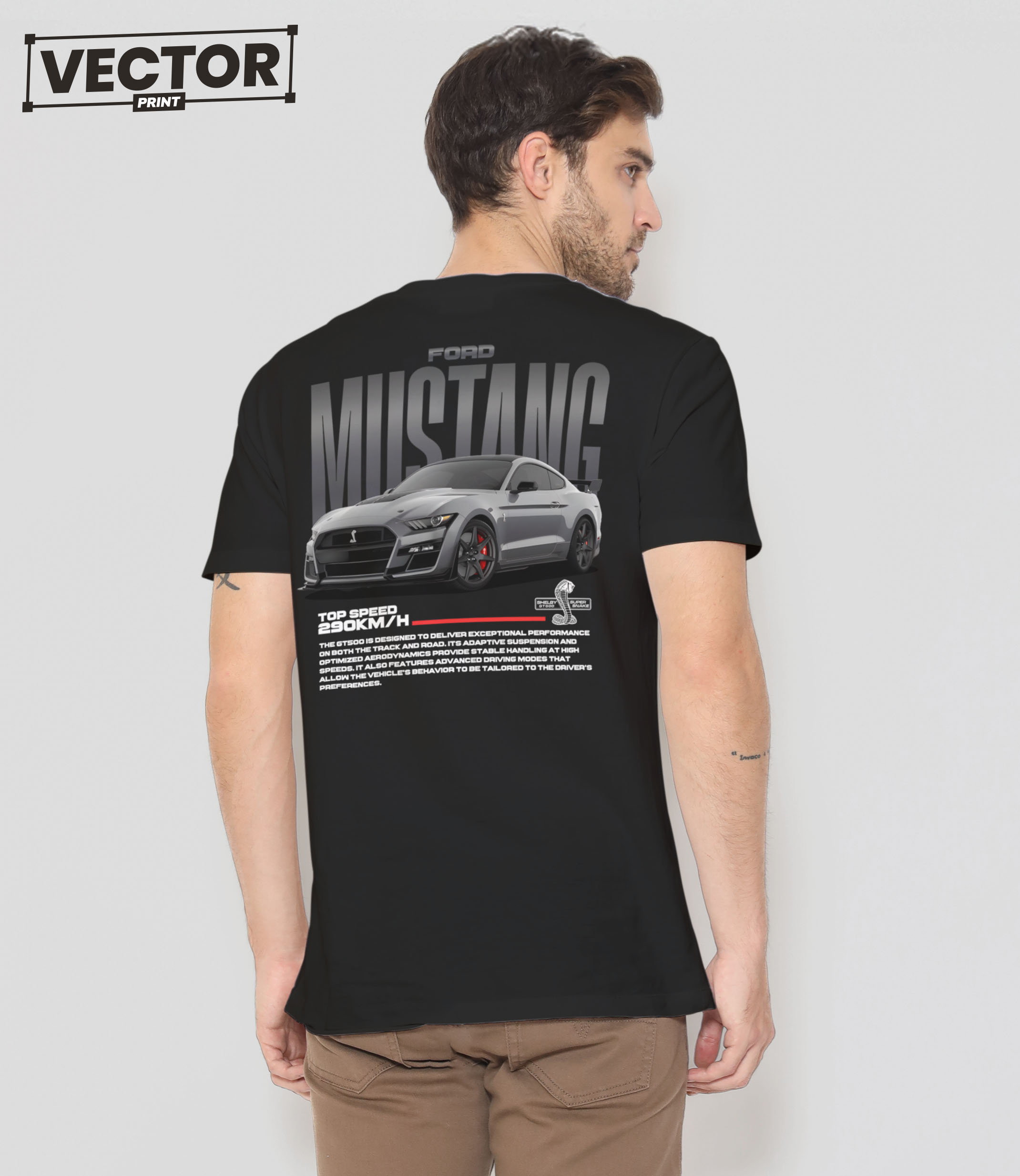 Чоловіча чорна футболка з принтом FORD SHELBY_53
