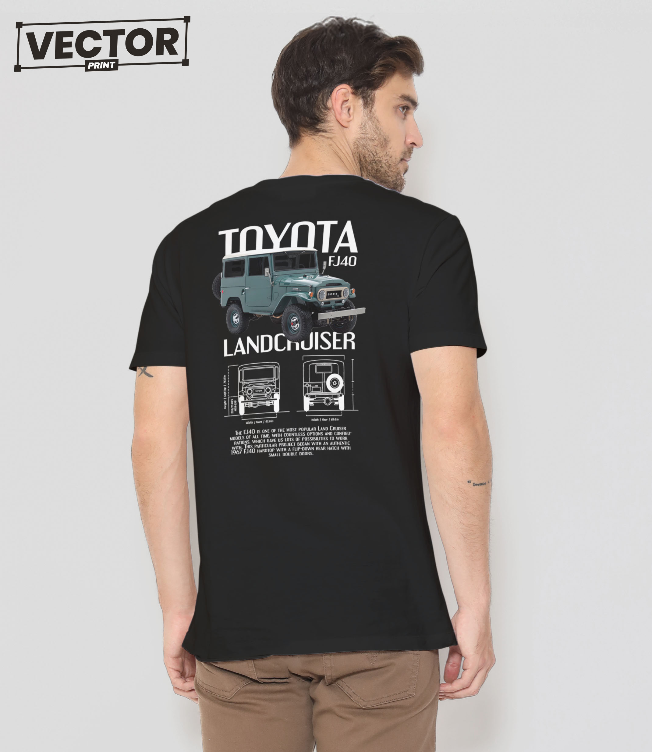 Чоловіча чорна футболка з принтом TOYOTA Land Cruiser FJ40_36