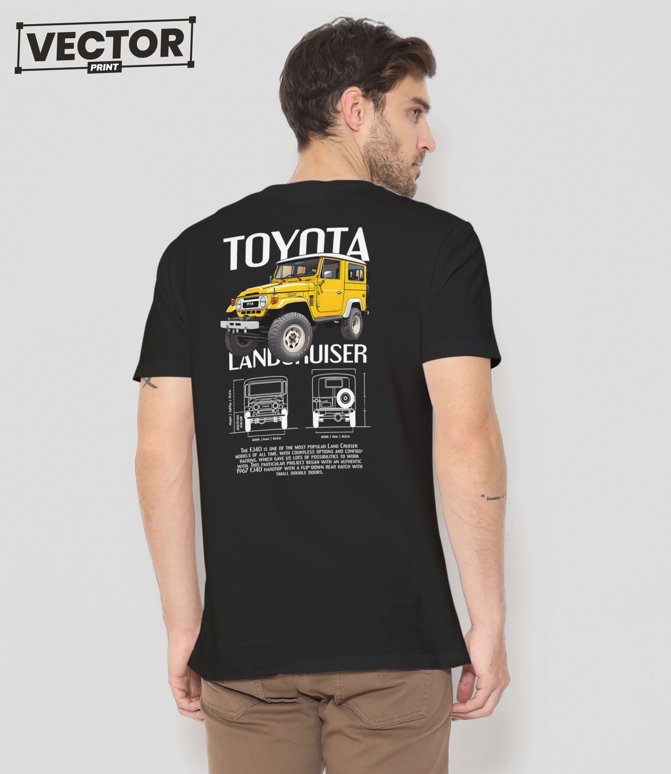 Чоловіча чорна футболка з принтом TOYOTA Land Cruiser FJ40_38