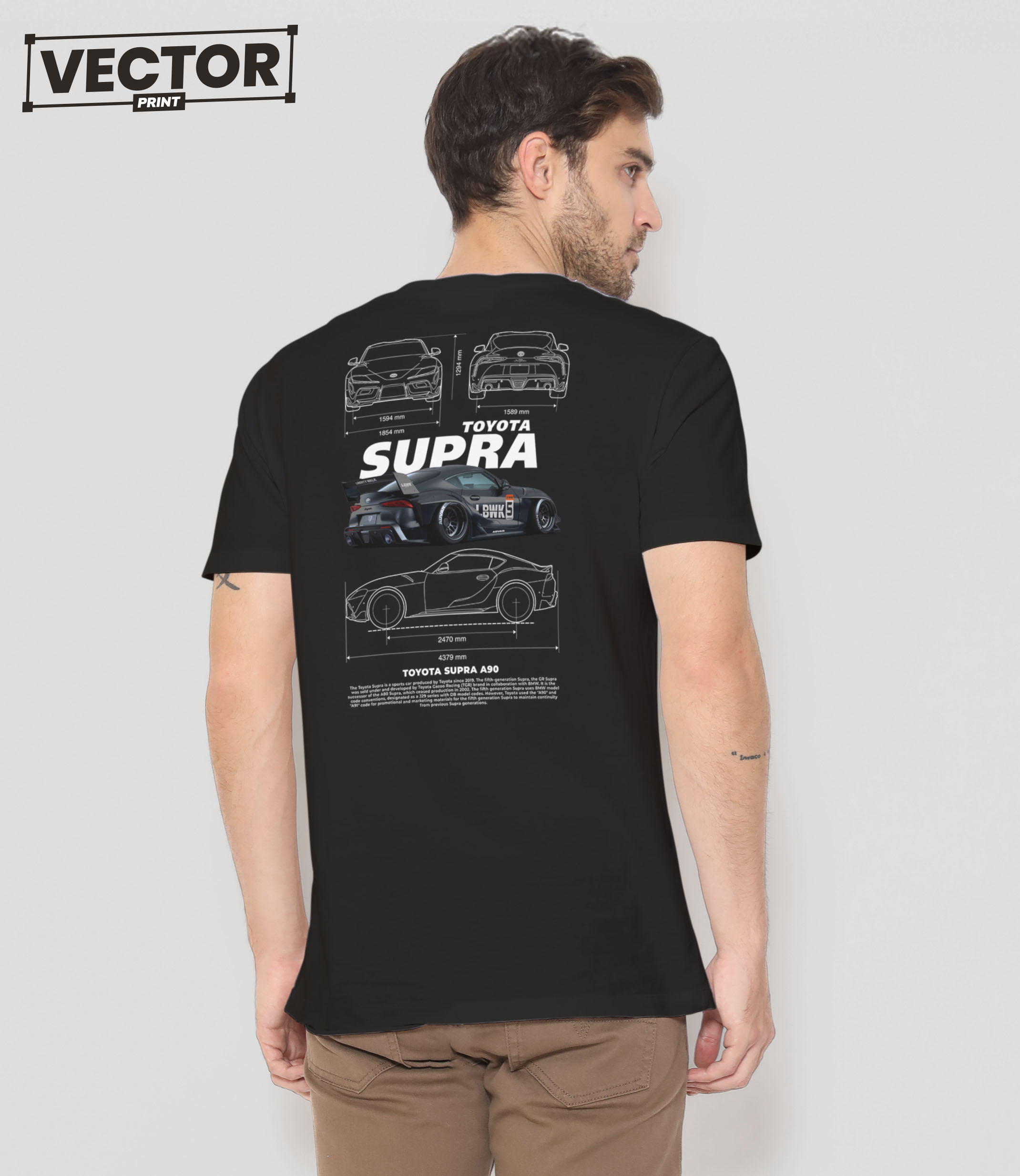 Чоловіча чорна футболка з принтом TOYOTA SUPRA A90_26