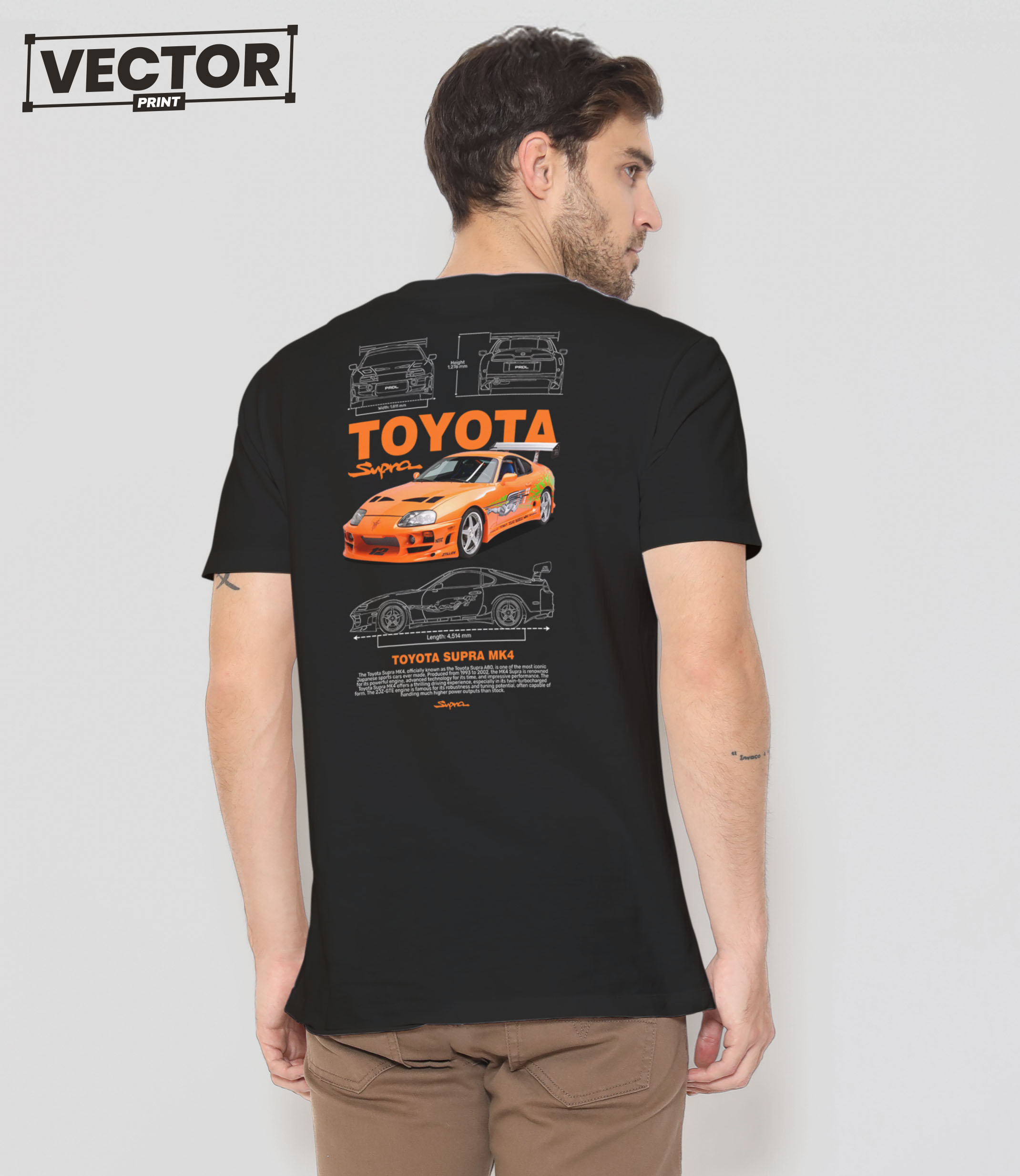 Чоловіча чорна футболка з принтом TOYOTA SUPRA MK4_28